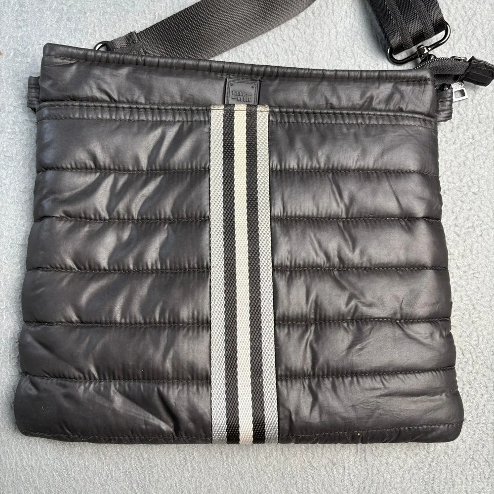 Think Royln Black Quilted Puffer Crossbody Bag Striped Messenger Bag